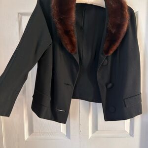 Vintage 1950s Cropped Jacket with Genuine Mink Collar